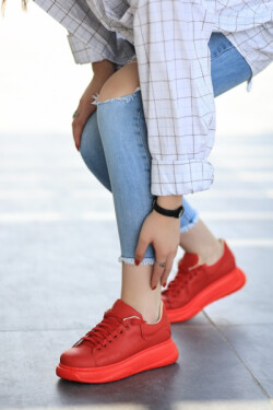 Kırmızı Ento Cilt Bağcıklı Spor Ayakkabı