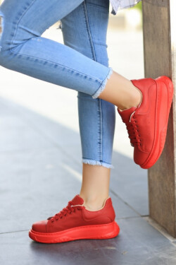 Kırmızı Ento Cilt Bağcıklı Spor Ayakkabı