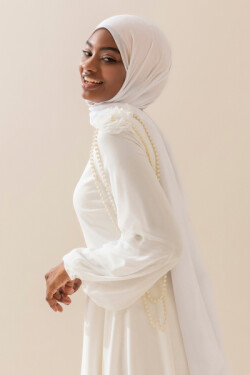 Beyaz Nakış Ve İnci Detaylı Nikah Elbise Abiye