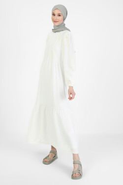 Off White Nakış Detaylı Rahat Kesim Elbise
