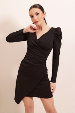Siyah Yanı Büzgülü Astarlı Scuba Krep Mini Elbise