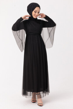 Siyah Şifon Abiye Elbise