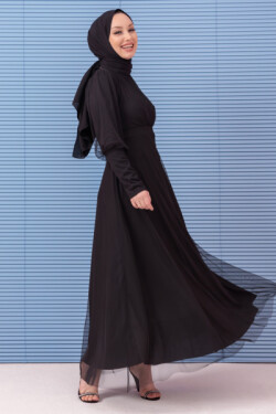 Siyah Şifon Abiye Elbise