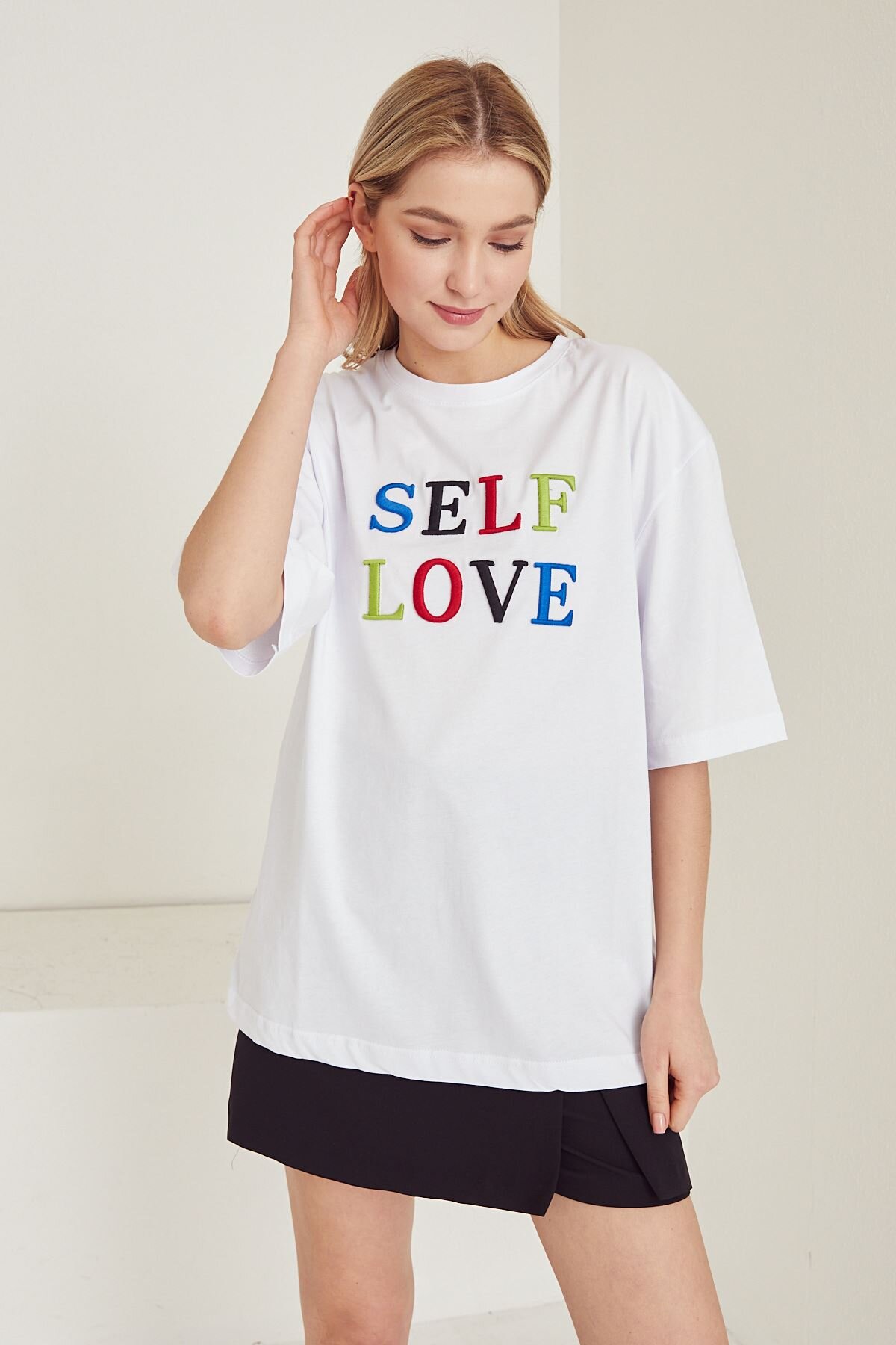 huhu Beyaz Self Love Baskılı T Shirt
