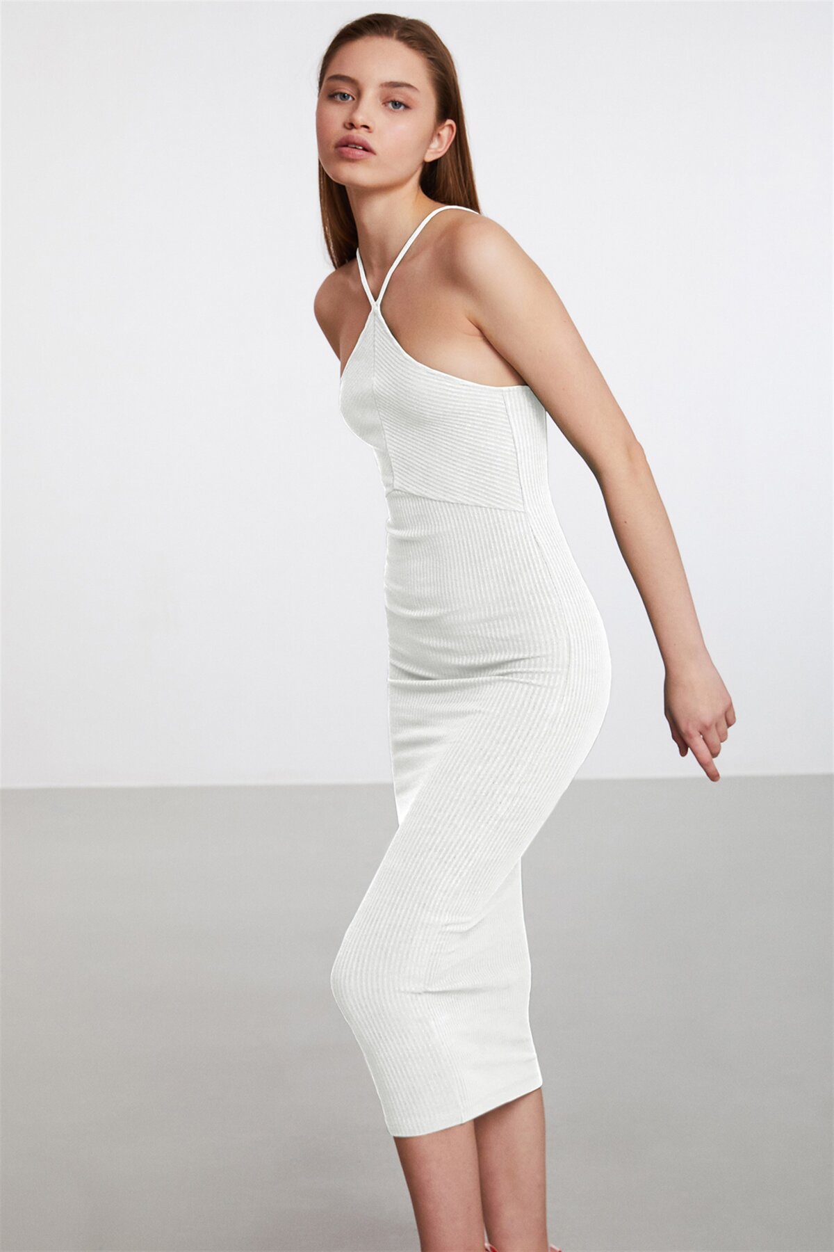 GRIMELANGE Beyaz Caribbean Örme Bodycon Midi Elbise