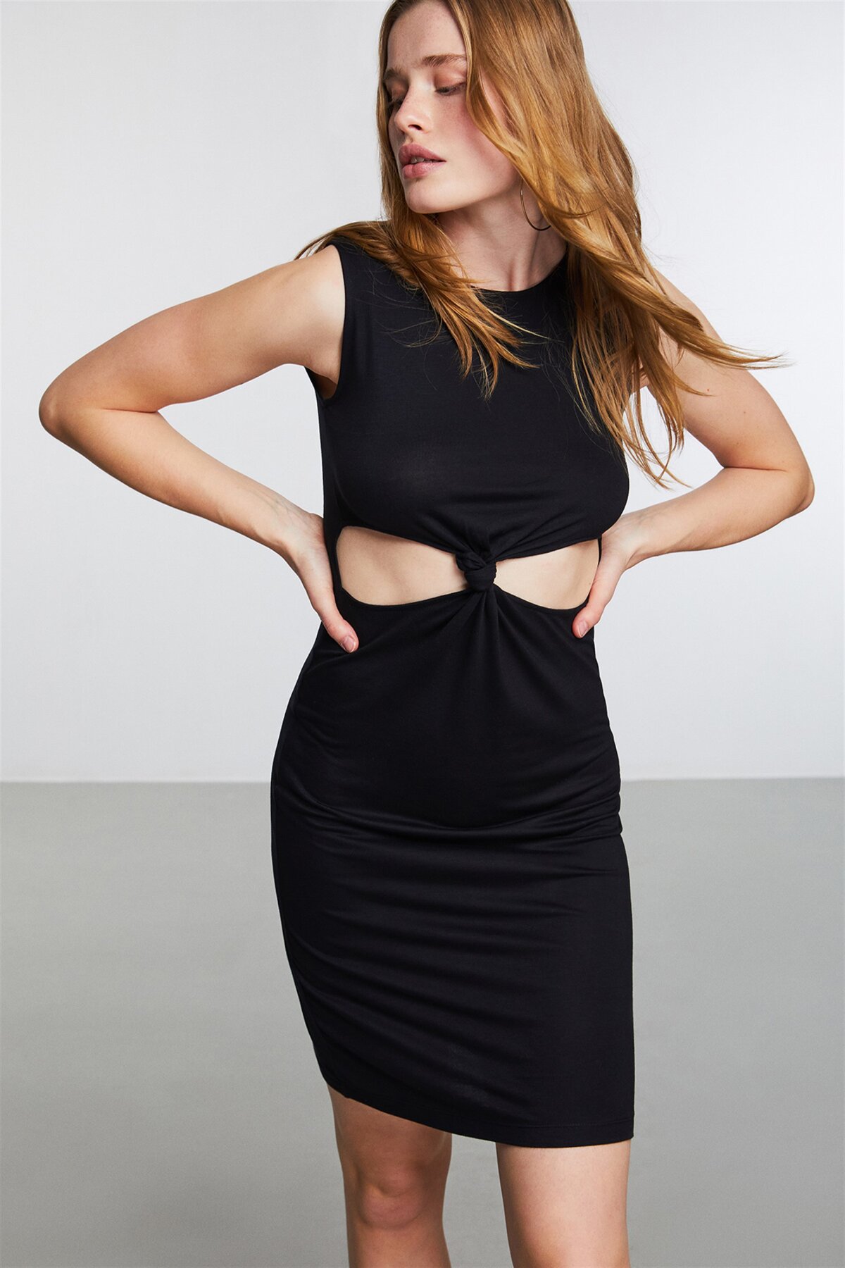 GRIMELANGE Siyah Brazil Örme Bodycon Mini Elbise