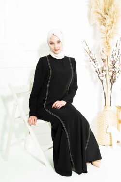 Siyah Taş Şeritli Elbise