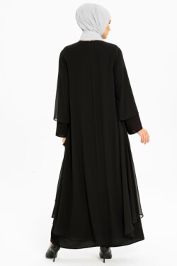 Siyah Taş Ve Şifon Detaylı Abiye Elbise