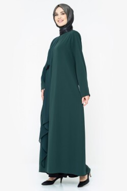 Yeşil Gül Detaylı Haki Abiye Elbise