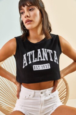 Siyah Atlanta Baskılı Oversize Tshirt