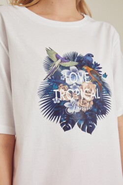 Beyaz Love Tropical Baskılı T Shirt