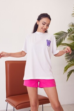 Beyaz W Baskılı T Shirt