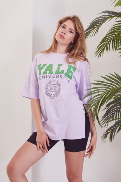 Lila Yale Baskılı T Shirt