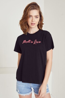 Siyah / Fuşya Yazılı T Shirt