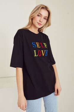 Siyah Self Love Baskılı T Shirt