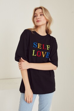 Siyah Self Love Baskılı T Shirt