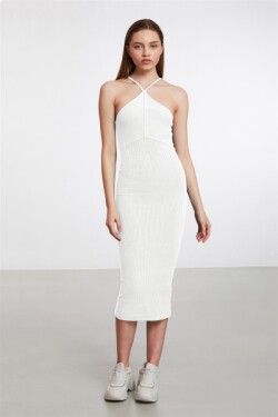 Beyaz Caribbean Örme Bodycon Midi Elbise