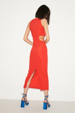 Kırmızı Hazel Örme Slim Fit Uzun Elbise