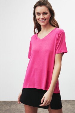 Pembe Violet Örme Comfort Fit T-shirt