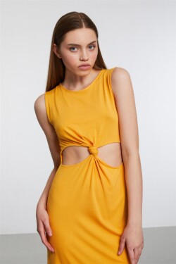 Safran Sarı Brazil Örme Bodycon Midi Elbise