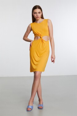 Safran Sarı Brazil Örme Bodycon Midi Elbise