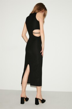 Siyah Hazel Örme Slim Fit Midi Elbise