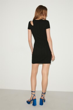 Siyah Primrose Örme Slim Fit Mini Elbise