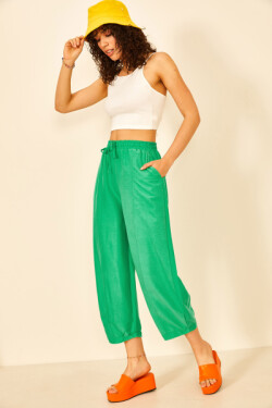 Yeşil Beli Lastikli Parçalı Pantolon