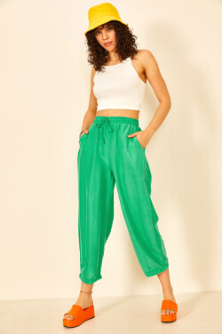 Yeşil Beli Lastikli Parçalı Pantolon