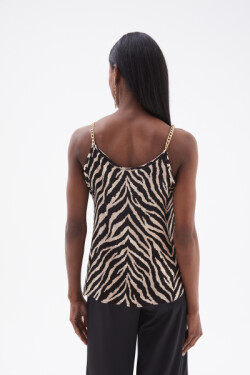 Askılı Zebra Desenli Saten Bluz