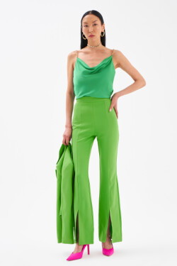 Yeşil Yırtmaç Detaylı İspanyol Pantolon