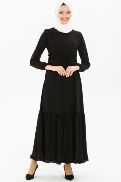 Siyah Fırfır Kemerli Elbise
