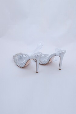 Gümüş Taş Örgü Desenli Arkası Açık Şeffaf Ayakkabı