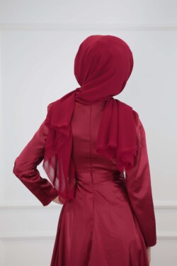 Kırmızı Göğüs Drapeli Gövde Taş İşleme Saten Abiye Elbise