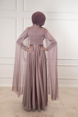 Vizon Pelerin Kol Gövde Taş İşlemeli Şifon Abiye Elbise