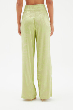 Yeşil Saten Desenli Salaş Pantolon