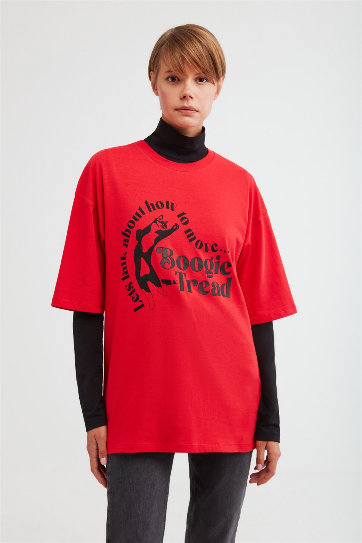 GRIMELANGE Kırmızı Boogie Örme Oversize T-shirt