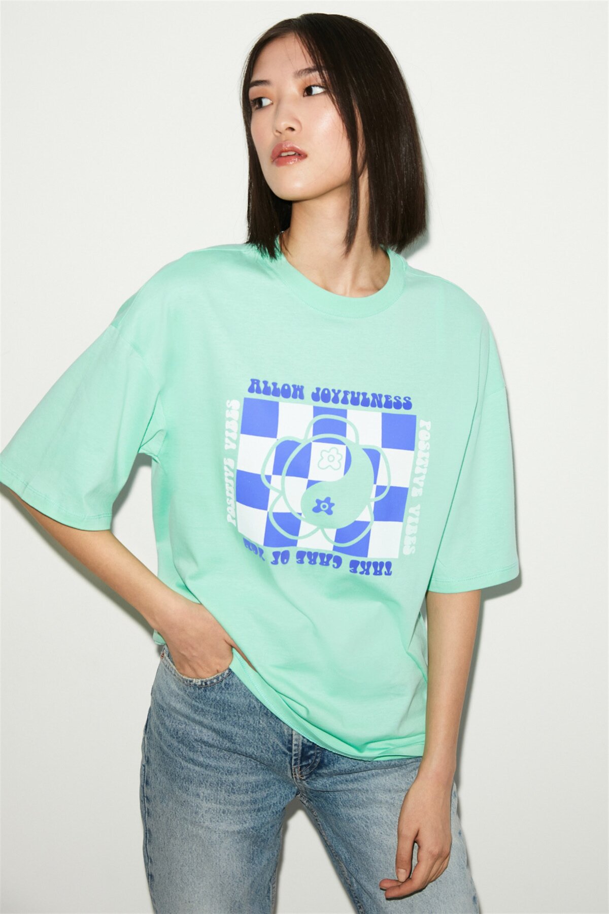 GRIMELANGE Mint Yeşil Kassia Örme Oversize T-shirt