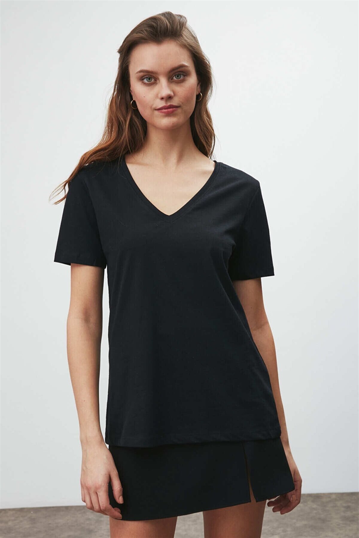 GRIMELANGE Siyah Violet Örme Comfort Fit T-shirt