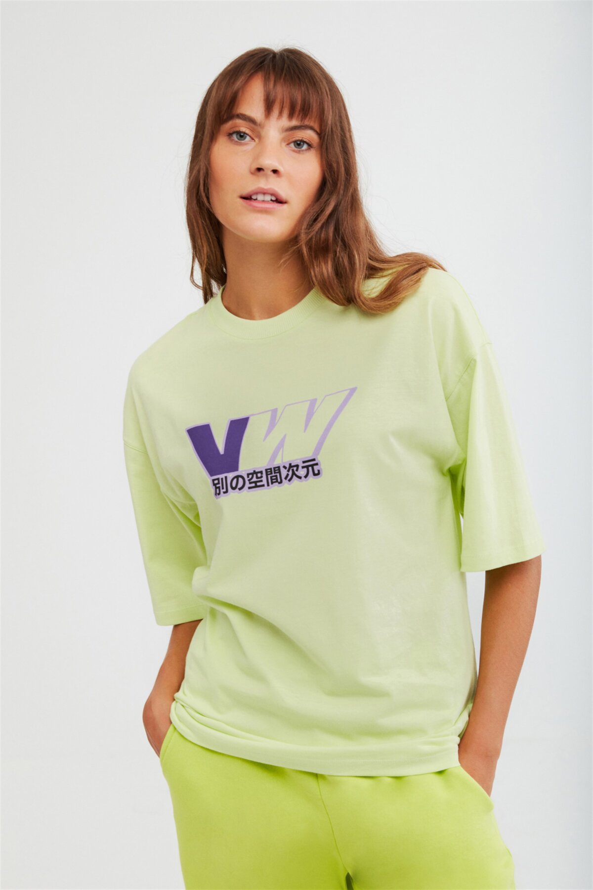 GRIMELANGE Yeşil Drift Örme Oversize T-shirt