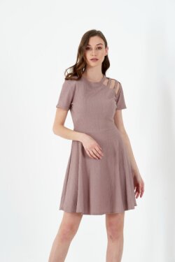 Vizon Basic Omuz Detaylı Örme Mini Elbise