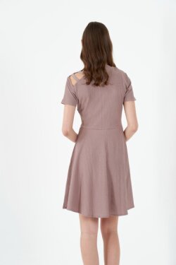 Vizon Basic Omuz Detaylı Örme Mini Elbise
