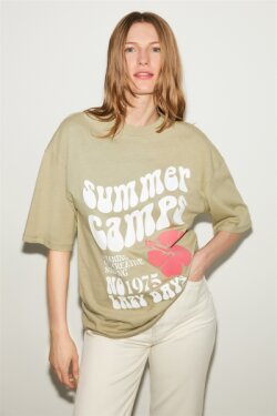 Açık Haki Delphine Örme Oversize T-shirt