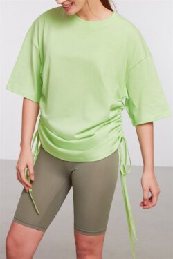 Açık Yeşil Piece Örme Oversize T-shirt