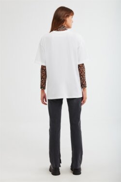 Beyaz Melville Örme Oversize T-shirt