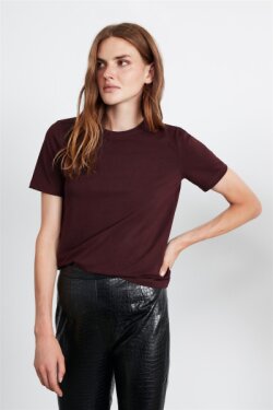 Bordo Hannah Örme Comfort Fit T-shirt