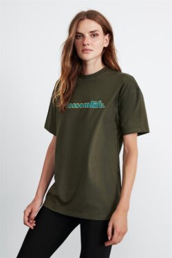 Haki Kylie Örme Oversize T-shirt