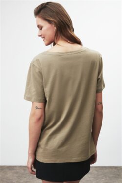 Haki Paisley Örme Comfort Fit T-shirt