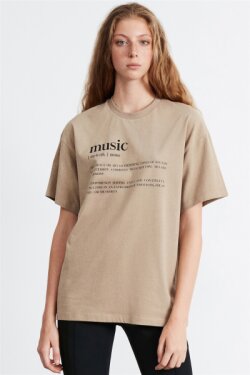Kahverengi Ivy Örme Oversize T-shirt