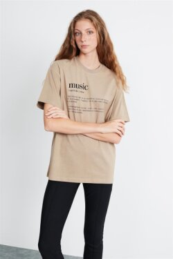 Kahverengi Ivy Örme Oversize T-shirt